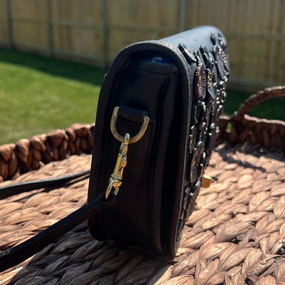 AUTH Vintage 1990-1993 Black Coach Pocket Purse 9755 Tea Rose Upcycle - Picture 3 of 12